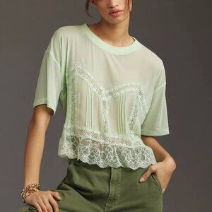 NWT DOLAN Mint Green Sheer Lace Short Sleeve T-shirt Size XS